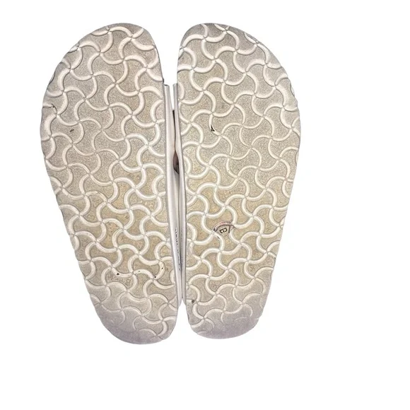 Birkenstock Arizona White Birko-Flor Faux Leather Two Strap Slide Sandals Sz 38 - Picture 9 of 11